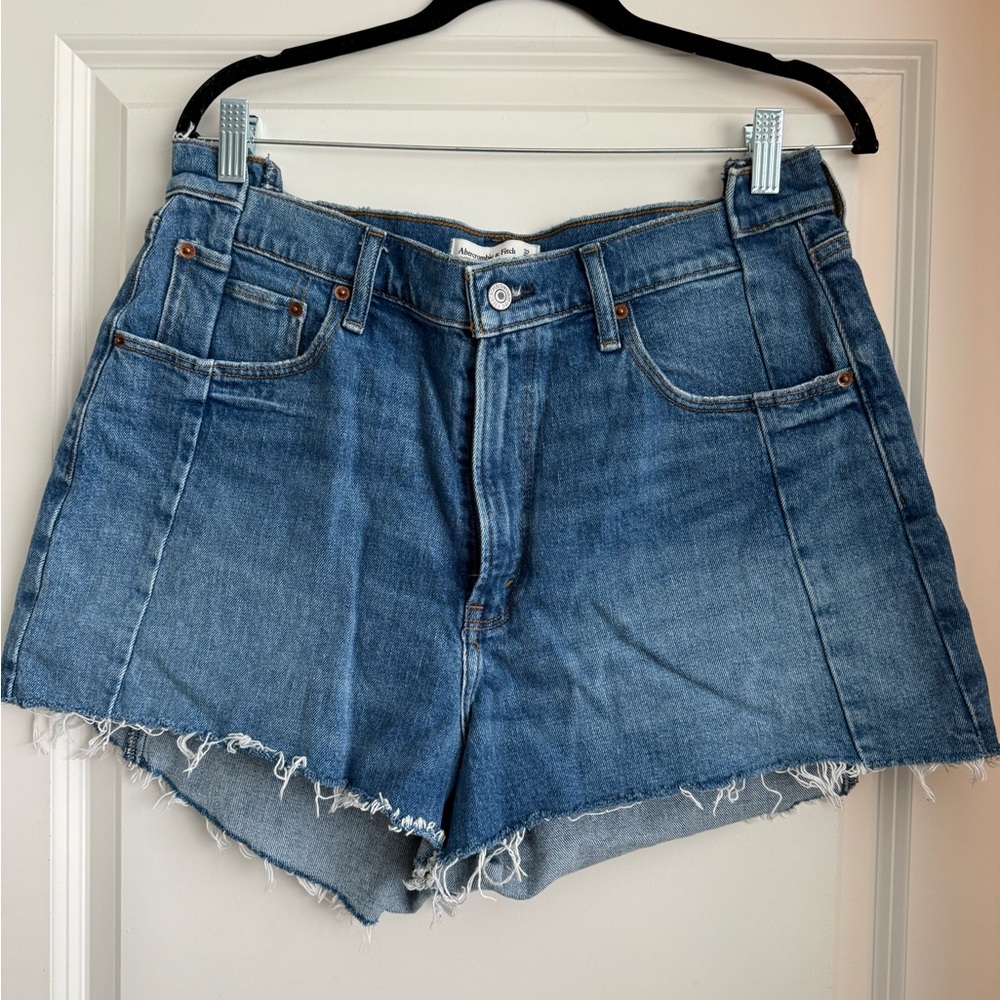 Abercrombie & Fitch Blue Jean Shorts High-Waisted Distressed